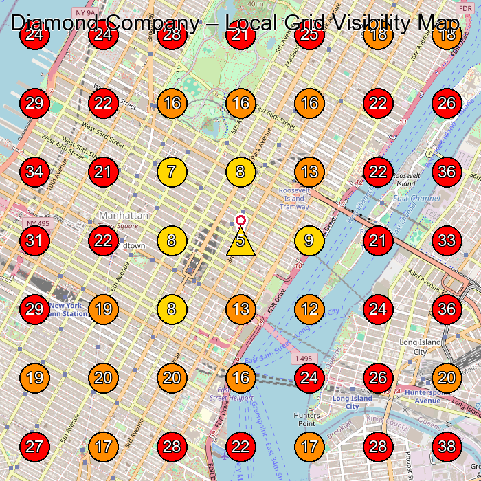 Diamond Company GeoGrid visibility map for Jewelry Store in New York